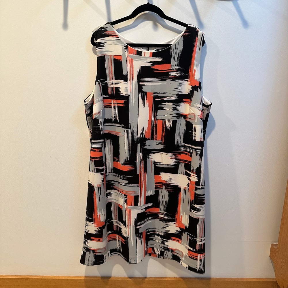 Jessica Howard 24W Abstract Brushstroke Shift Dress JH5W8169 Black Coral Orange